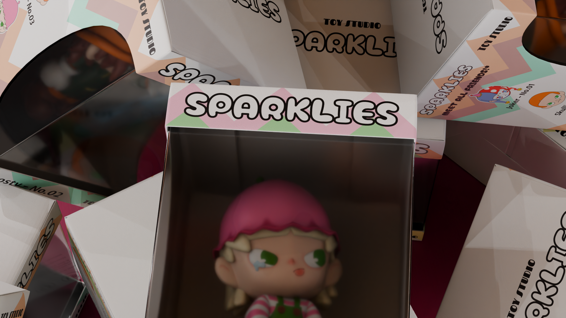 Poster mockups for the 'Rundgang 2024' student exhibition, featuring a split-face robot-human illustration in purple and red. One of the favorite showcased projects, black and white by default, colored on hover, opens project on click.