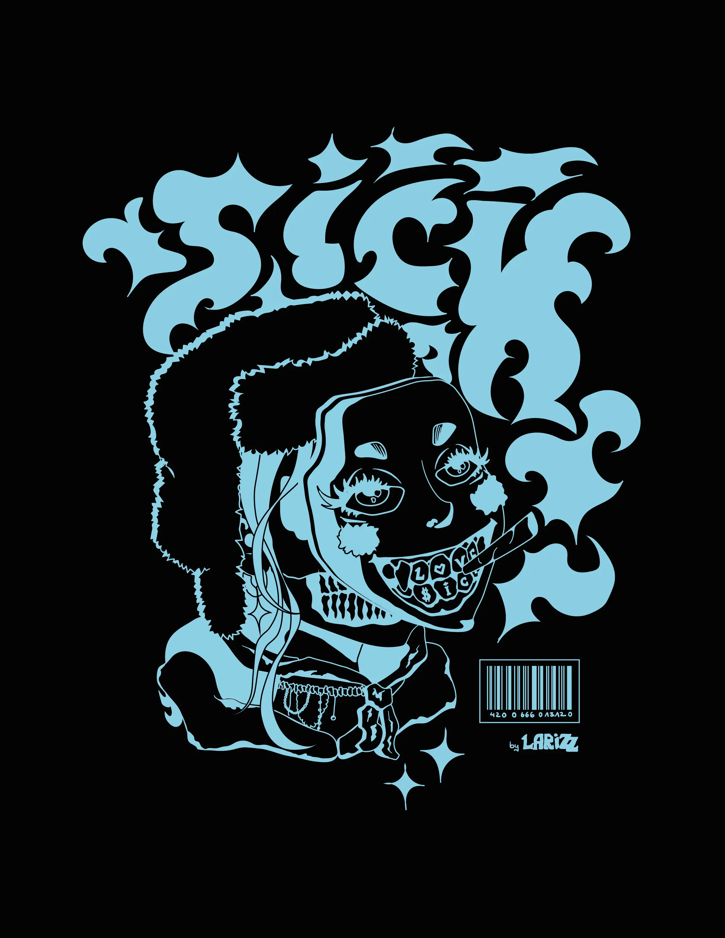 Illustrated figure of a person crouching on outdoor stairs. They are dressed in an oversized dark jacket, blue jeans, and a hooded hat. The real-life stair photo blends with the comic-style drawn character in the foreground.