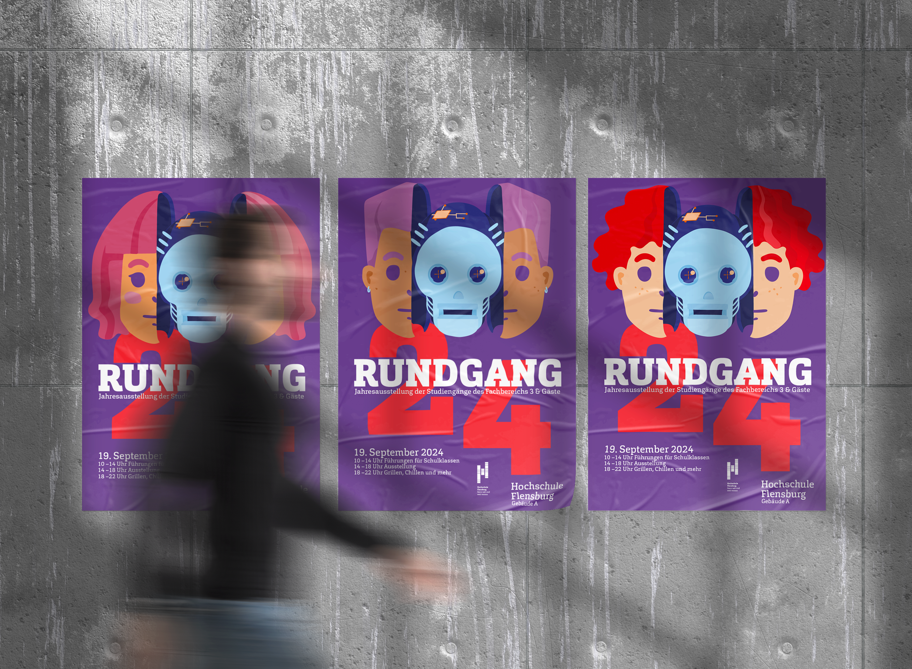 Digital portrait of a young person with pink spiked hair, star face tattoos, and headphones. Featured as a standout personal project; grayscale by default, full color on hover, click to view more.